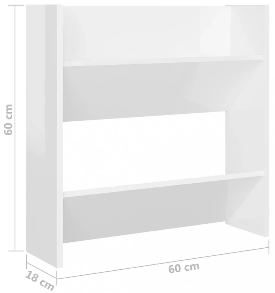 4 db magasfényű fehér szerelt fa fali cipősszekrény 60x18x60 cm