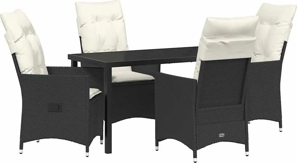 vidaXL Kert étkező szett párnával 5 pcs Fekete polirattan