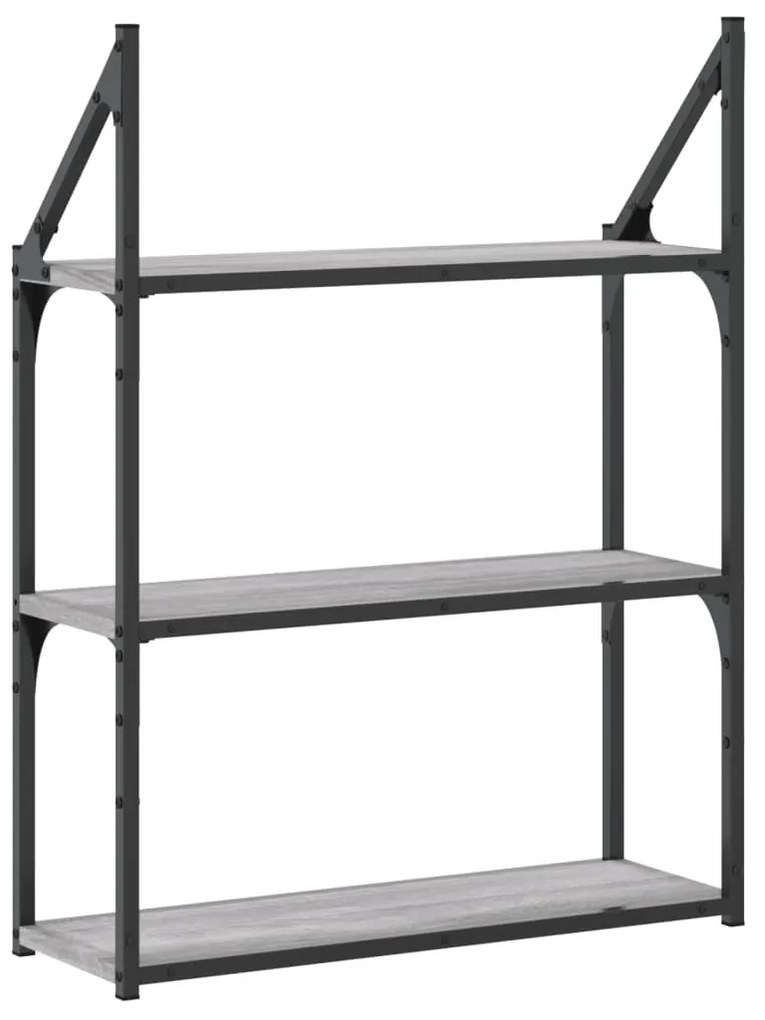 3 szintes szürke sonoma színű szerelt fa fali polc 60x21x78,5cm