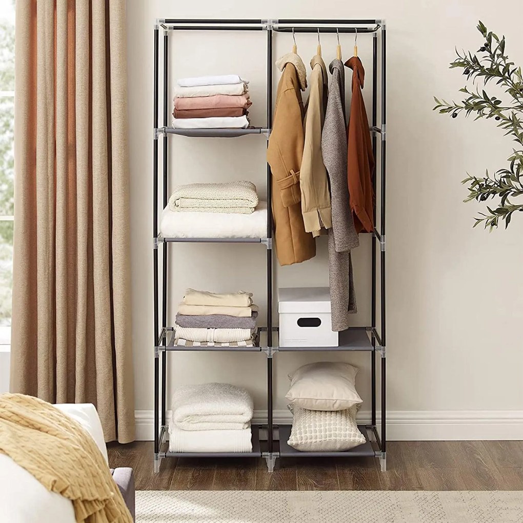 Összecsukható szövet ruhásszekrény, mobil gardrób, 88x45x 70 cm, szürke