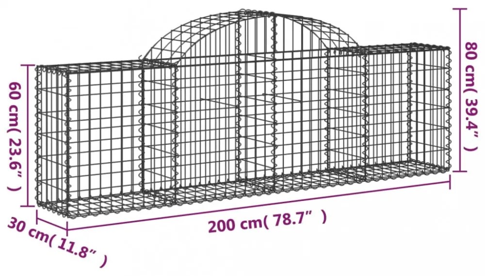 vidaXL 8 db íves horganyzott vas gabion kosár 200x30x60/80 cm