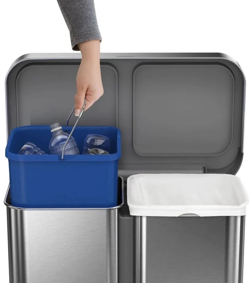 Simplehuman Pedálos szemetes szelektívhulladékgyűjtő, 58 l, csiszolt acél, FPP