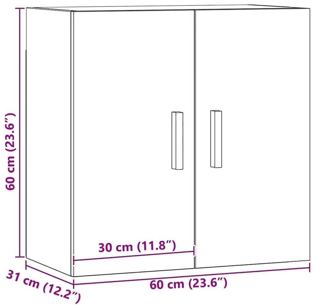 kézműves tölgy színű szerelt fa faliszekrény 60 x 31 x 60 cm