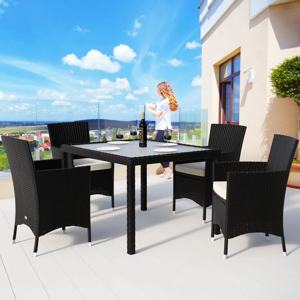 Casaria® Berlin 1+4 kerti rattan bútor szett - fekete