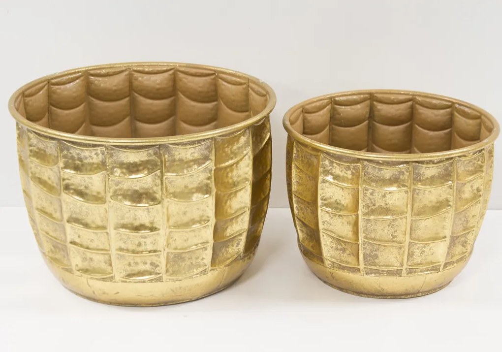 2 db-os fém kaspó készlet, arany fém 23,5x33,5x33,5cm