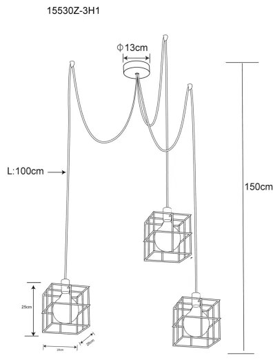Globo 15530Z-3H1 - Csillár zsinóron MERRIL 3xE27/60W/230V