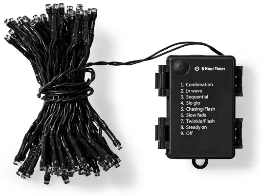 Nedis CLBO192 - LED Karácsonyi lánc 192xLED/7 funkciós/3xAA 14,9m IP44 meleg fehér