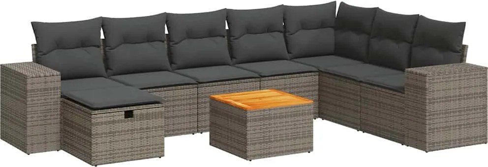 vidaXL 9 részes szürke polyrattan kerti ülőgarnitúra párnákkal