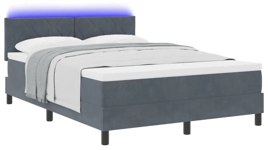 Boxspring Ágy Matresszel és LED világítással Sötétszürke 140x200 cm Bársonyos