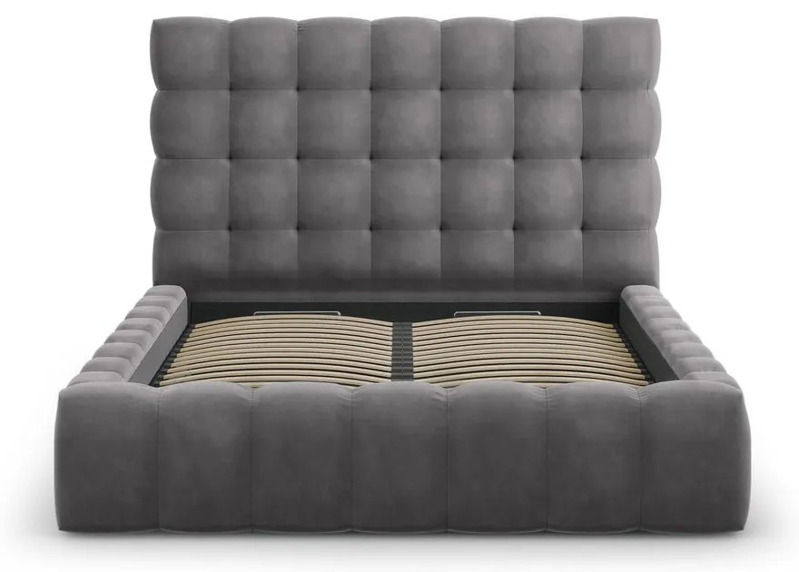 Szürke kárpitozott franciaágy tárolóhellyel, ágyráccsal 160x200 cm Bali – Cosmopolitan Design