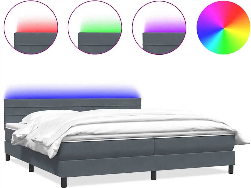 vidaXL sötétszürke bársony rugós és LED-es ágy matraccal 180x210 cm