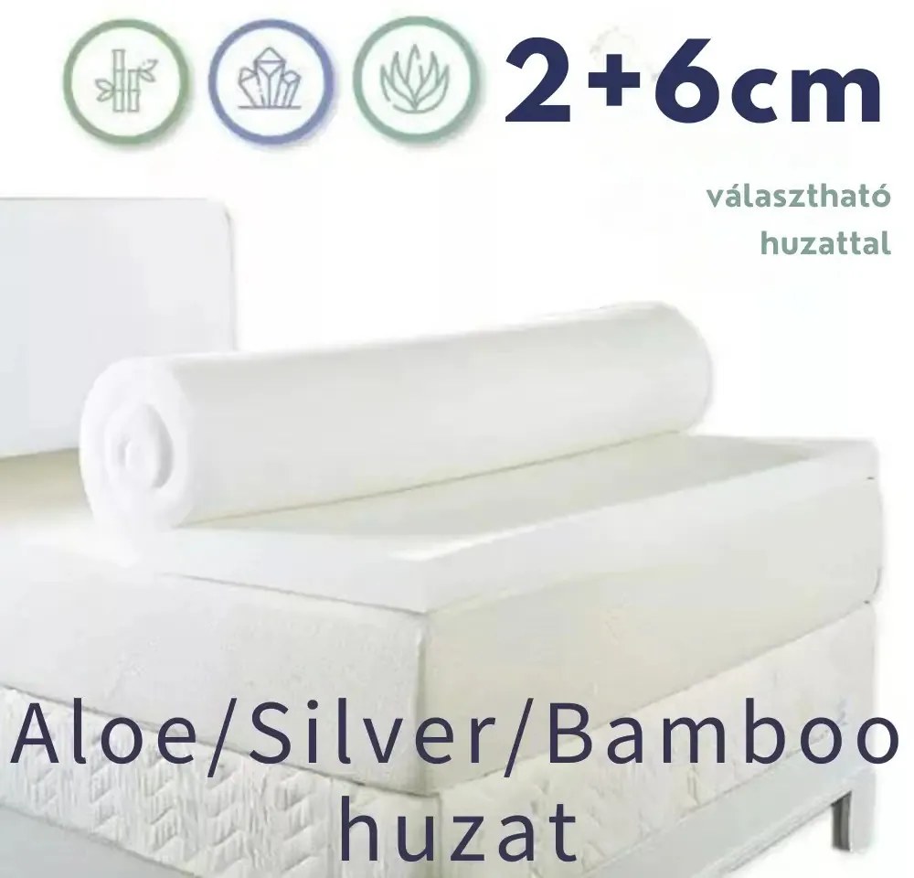 Ortho-Sleepy Memory+2cm HREcO fedőmatrac, Silver, Aloe vagy Bamboo huzattal, 8cm magas, 120x200cm