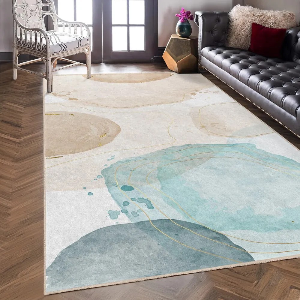 Krémszínű-türkiz mosható szőnyeg 120x180 cm Puddle – Mila Home