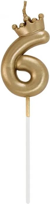 Arany Champagne Crown 6-os számgyertya, tortagyertya 6 cm