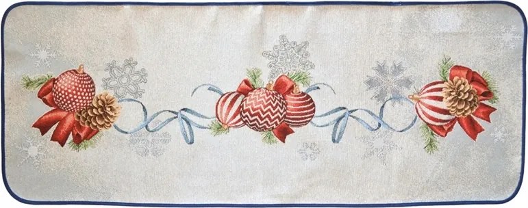 Karácsonyi dekorációs futópad 47x140 gobelin gömbök szürke