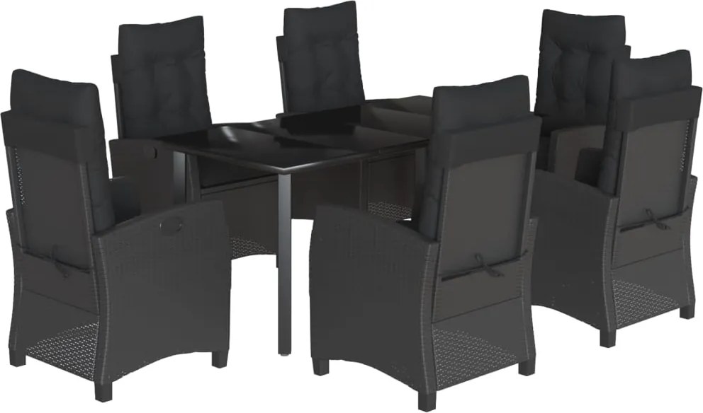 vidaXL 7 részes fekete polyrattan kerti étkezőgarnitúra párnával