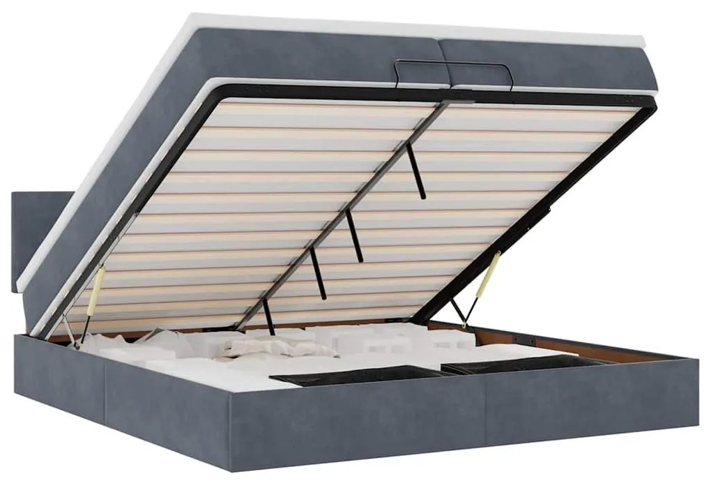 Ottomán ágykeret matraccal sötétszürke 200x200 cm bársony