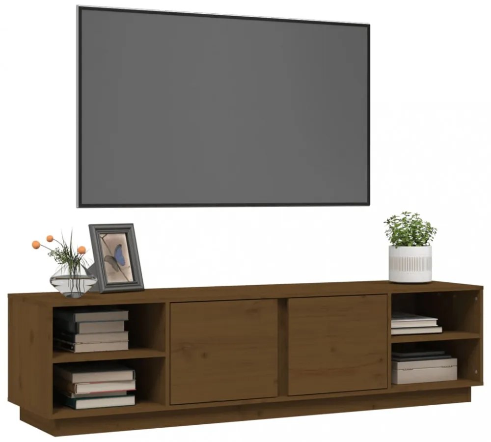 mézbarna tömör fenyőfa TV-szekrény 156 x 40 x 40 cm