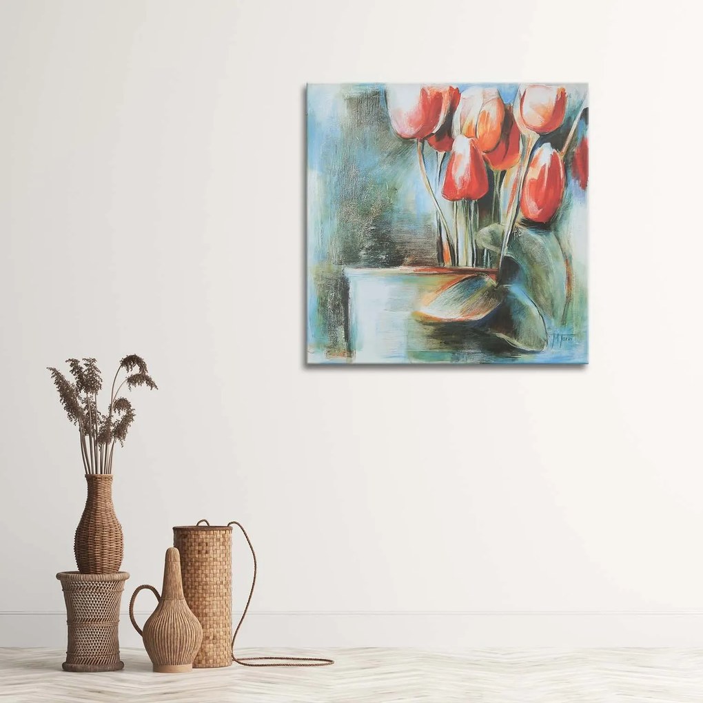 Gario Vászonkép Vörös tulipánok vázában Méret: 40 x 40 cm