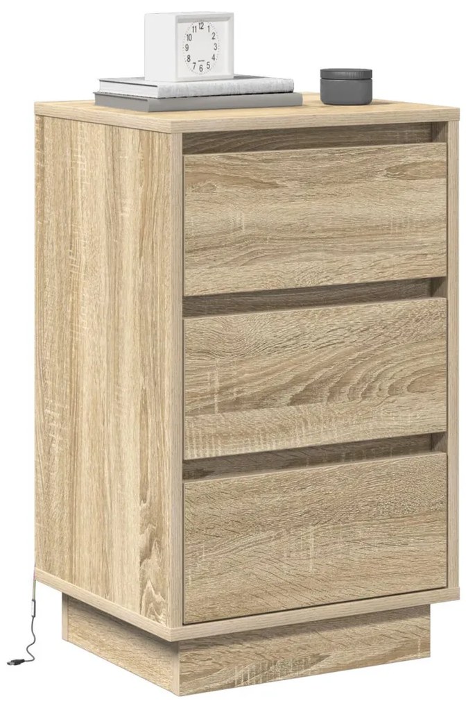 Éjjeli kabinet LED világítással Sonoma tölgy 39x34,5x65 cm Szerelt fa