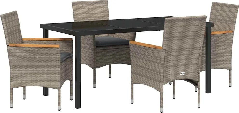 vidaXL Kert étkező szett párnával 5 pcs Szürke polirattan