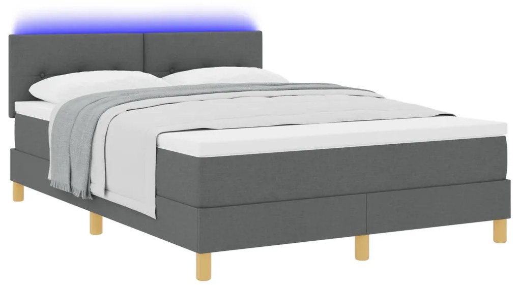 Boxspring Ágy Matraccal & LED Sötétszürke 160x200 cm Szövet