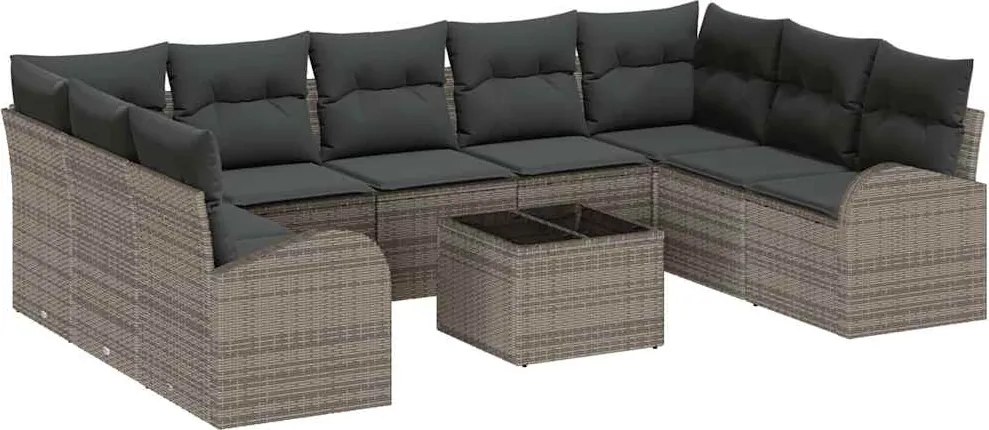 vidaXL Kanapé Szett párnával 10 pcs Szürke Poly Rattan