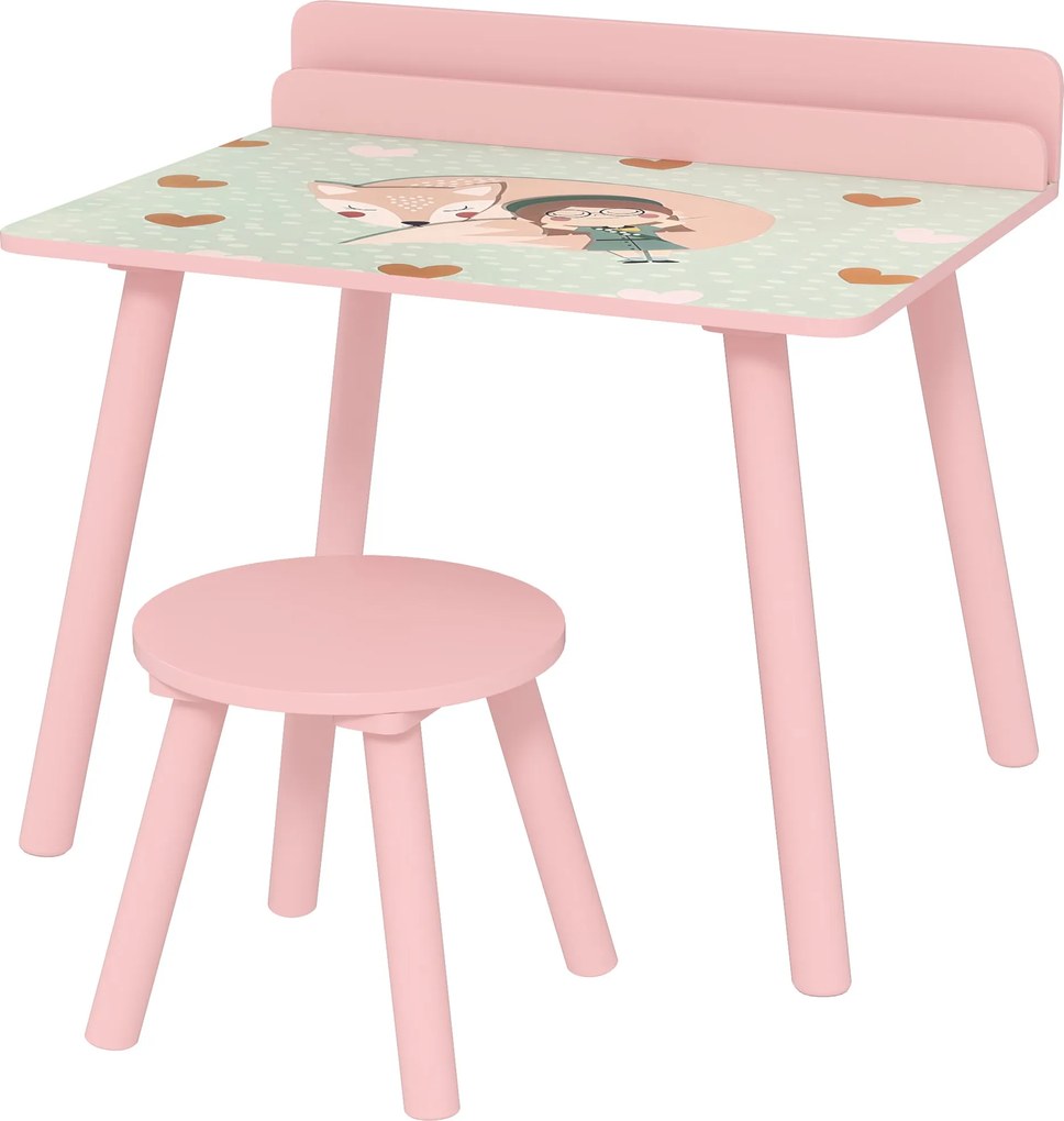 AIYAPLAY 2 darabos Gyerek Asztal és Szék Szett - Gyerek Asztal Székkel és Könyvespolccal 3 Éves Kortól Rózsaszín Játszószobákhoz | Aosom