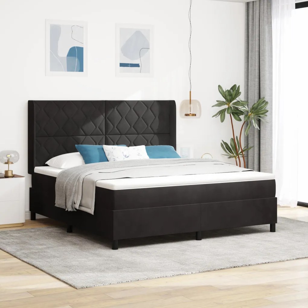 Boxspring Ágy Matraccal és LED Fénnyel Fekete 180x200 cm Bársony