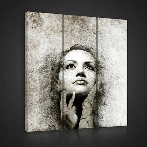 Vászonkép 90x100 Melankólia áhítat törékenység érzelmek női arc szürke