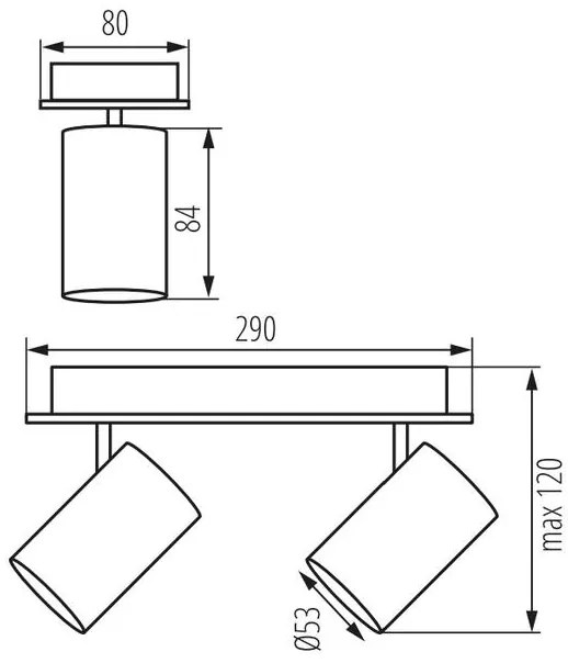 Lámpa Mennyezeti lámpatest VENETO, IP20, max. 20W, 2 x GU10, kör, fekete