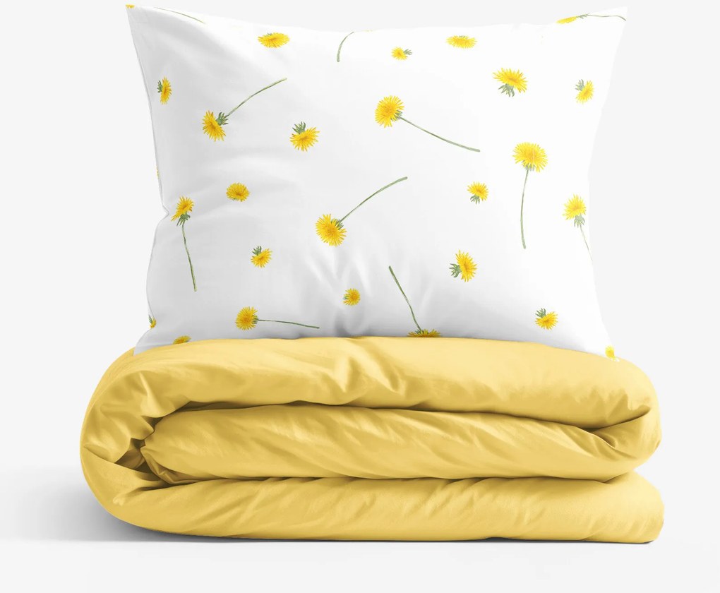 Goldea pamut ágyneműhuzat duo - pitypangok, sárga hátoldal 140 x 200 és 70 x 90 cm