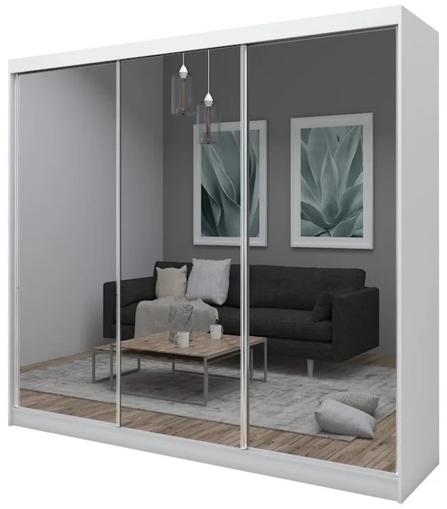 ROBERTA tolóajtós ruhásszekrény tükörrel, wenge, 180x216x61