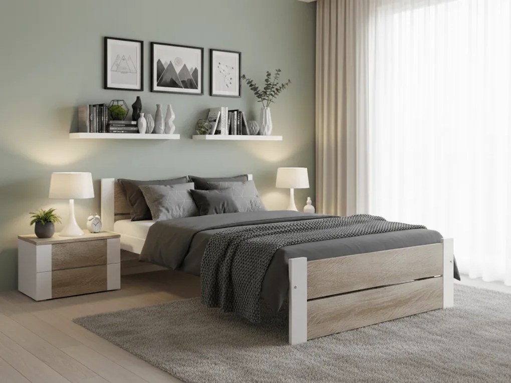 IKAROS DOUBLE ágy 90 x 200 cm, fehér/sonoma tölgy Ágyrács: Léces ágyrács, Matrac: Sommera 18 cm matrac