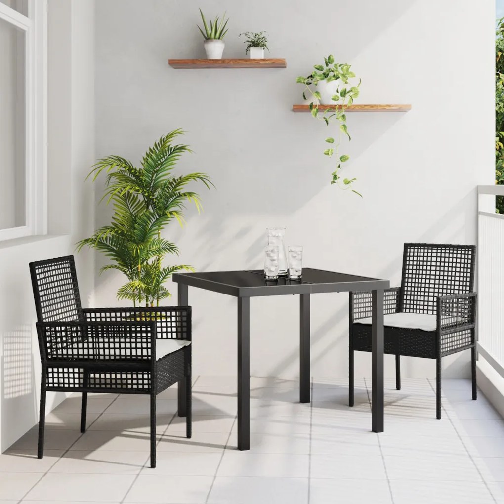 3 darabos Kert Étkező Szett Párnákkal Fekete Poli Rattan
