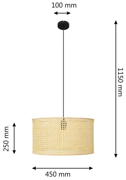 Csillár zsinóron ALBA 1xE27/15W/230V á. 45 cm rattan/fekete