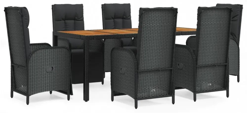 vidaXL 7 részes fekete polyrattan kerti étkezőgarnitúra párnával