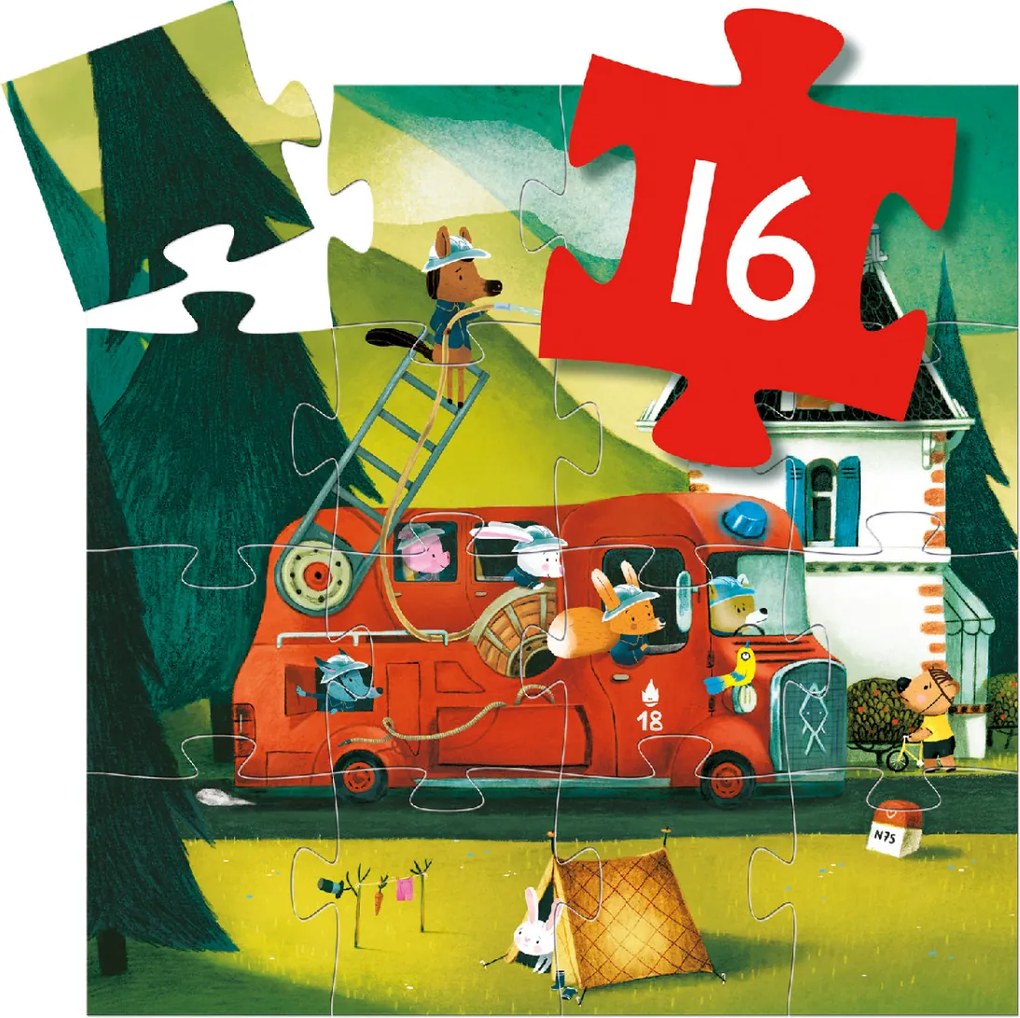 Formadobozos puzzle - A tűzoltóautó, 16 db-os - The fire truck