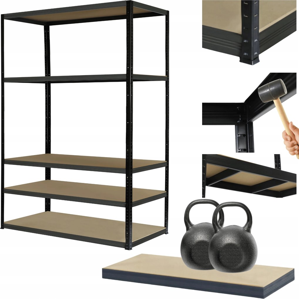 Fém könyvespolc Premium Black állvány Helios 213x110x40cm 5Px275kg 300TYS War