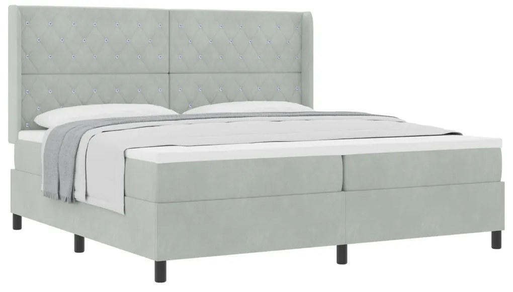 Boxspring Ágy Mattal Világosszürke 200x200 cm Bársony
