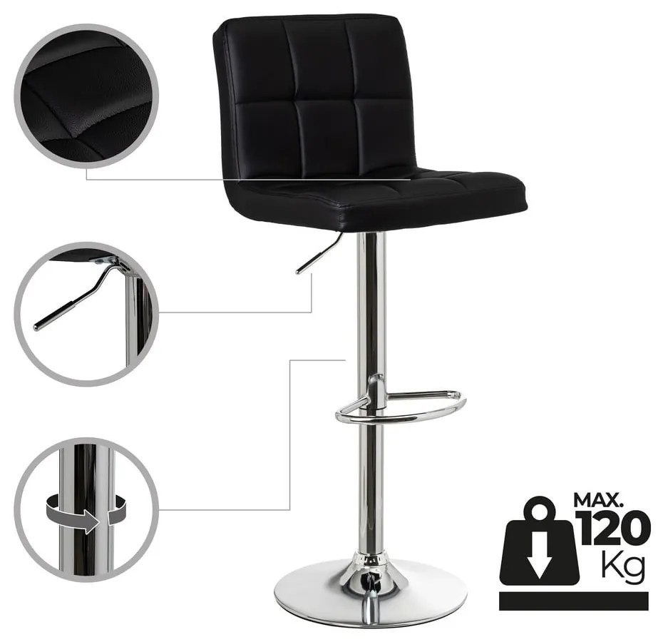 Fekete bőr utánzat állítható magasságú bárszék szett 2 db-os (ülésmagasság 93 cm) – Casa Selección