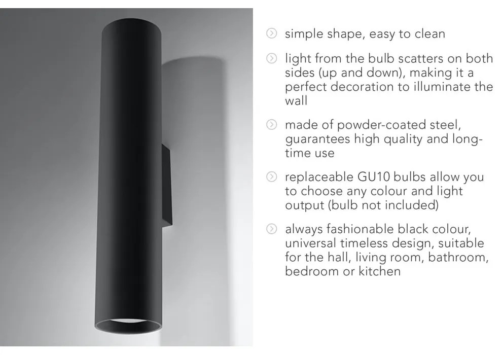 Castro II fekete falilámpa - Sollux