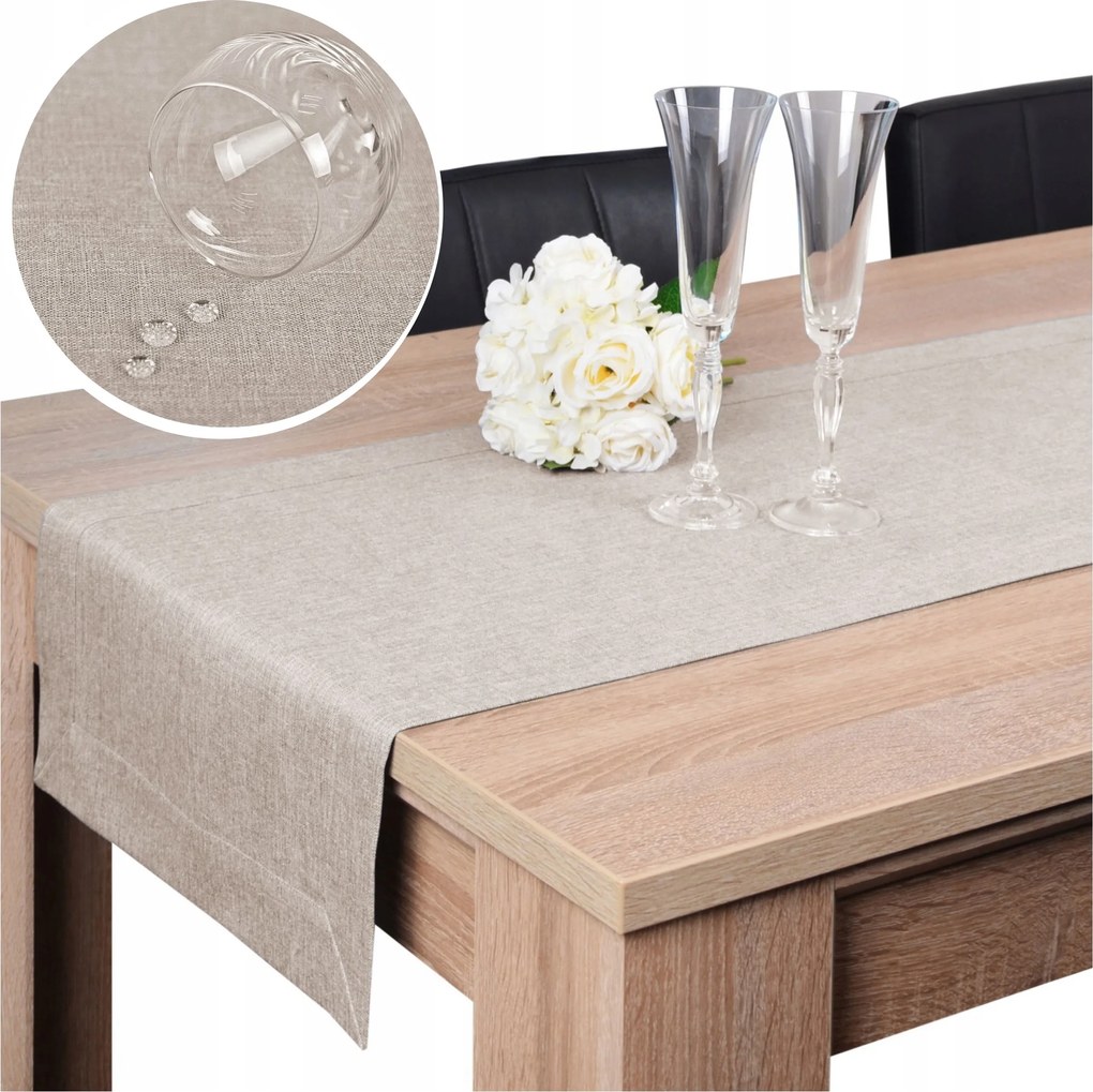 Asztalterítő Panama 40x120 Foltálló Sima Dekoratív Bézs Boho