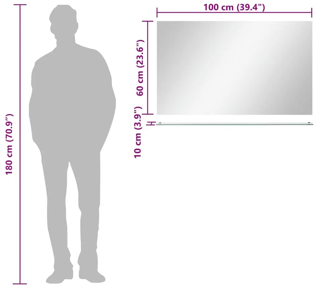 edzett üveg falitükör polccal 100 x 60 cm