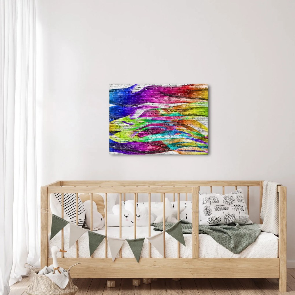 Kép - Téglafal színes lángokkal (70x50 cm)