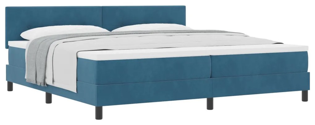 Boxspring Ágy Mattal Sötétkék 200x200 cm Bársony