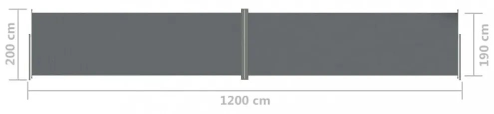 antracitszürke behúzható oldalsó napellenző 200 x 1200 cm