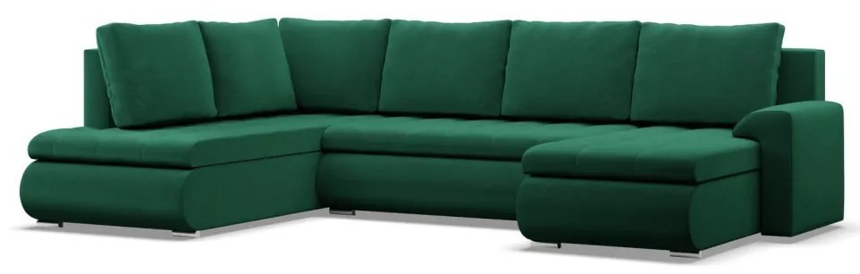 Tokio U sarokkanapé, 3 ágyneműtartóval, bársony, baloldali, zöld