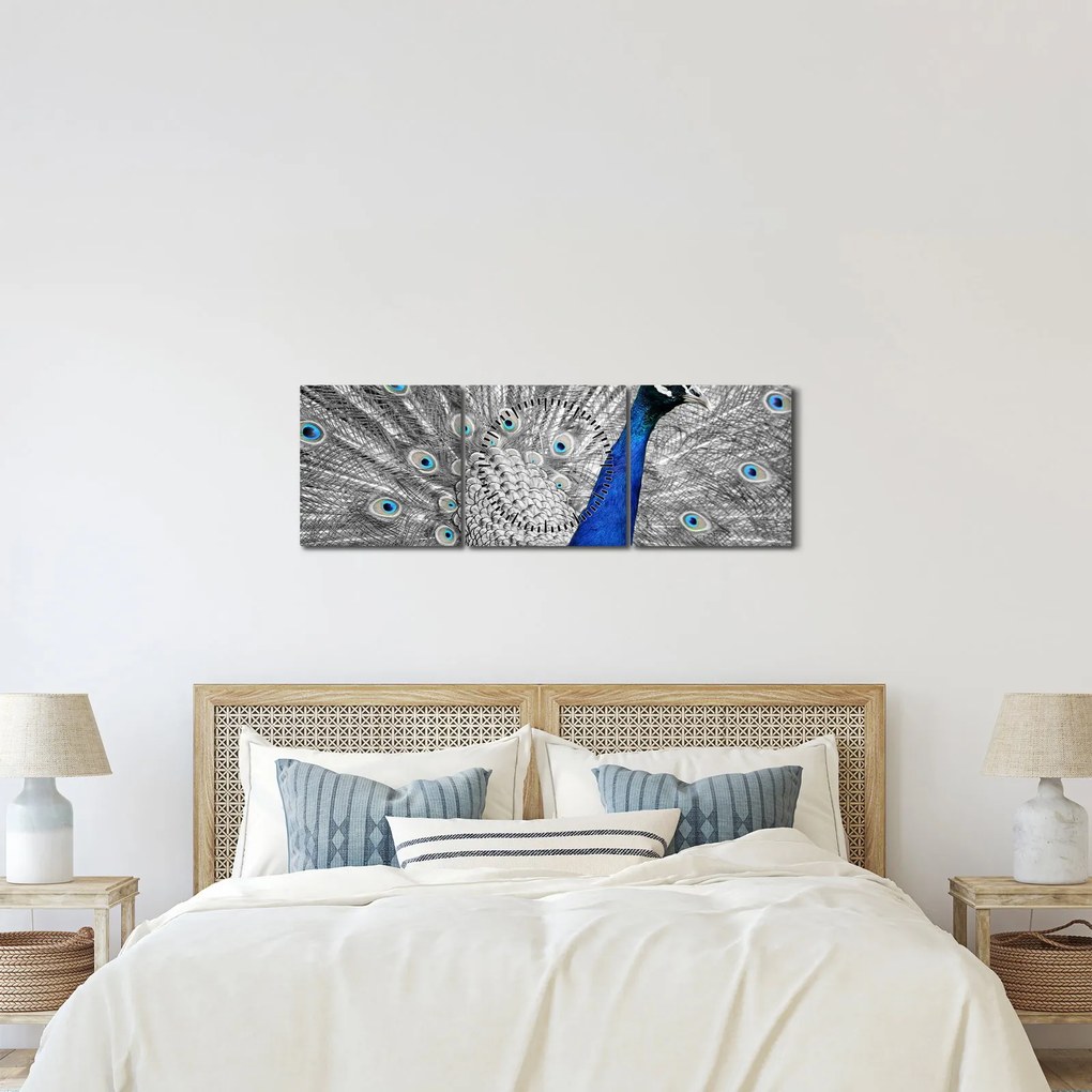Kék páva képe (órával) (90x30 cm)