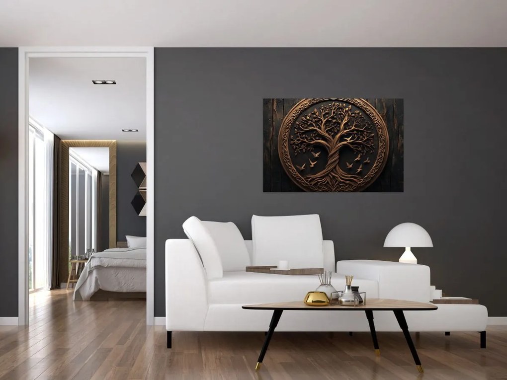 Kép – Fából készült életfa (90x60 cm)